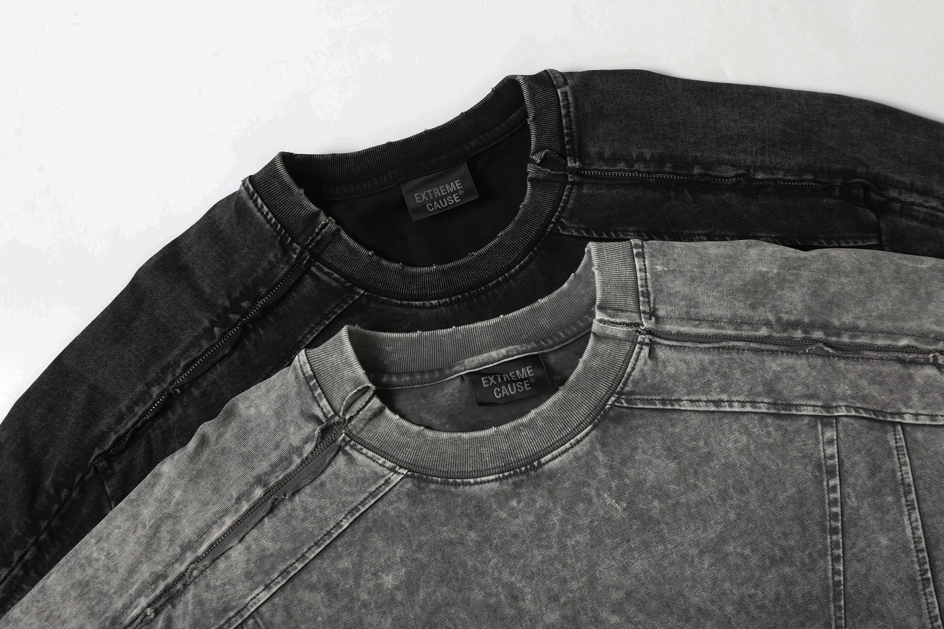 Washed Panel Design Zipper Detail Short Sleeve T-Shirt