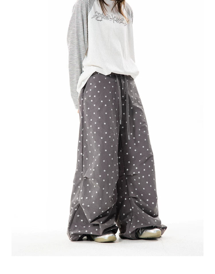 Allover Star Print Wide-Leg Pants