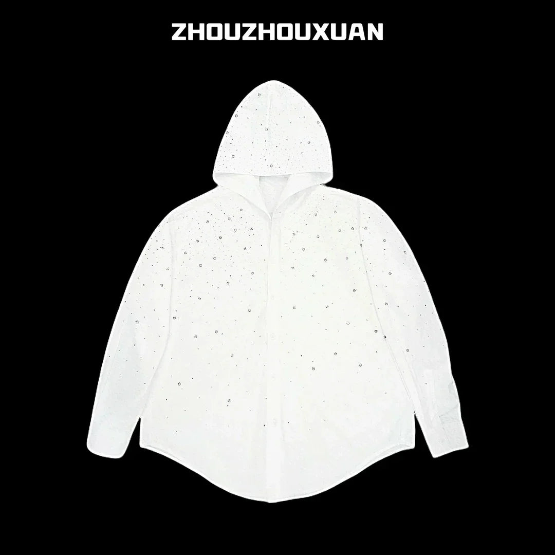 Rhinestone Starry Sky Lightweight Hooded Shirt