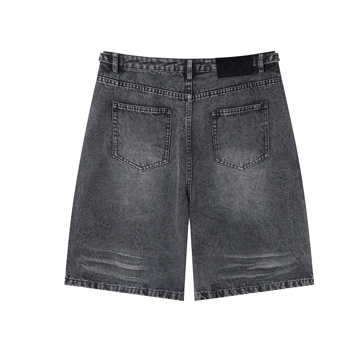 Washed Whisker Metal Buckle Denim Jort