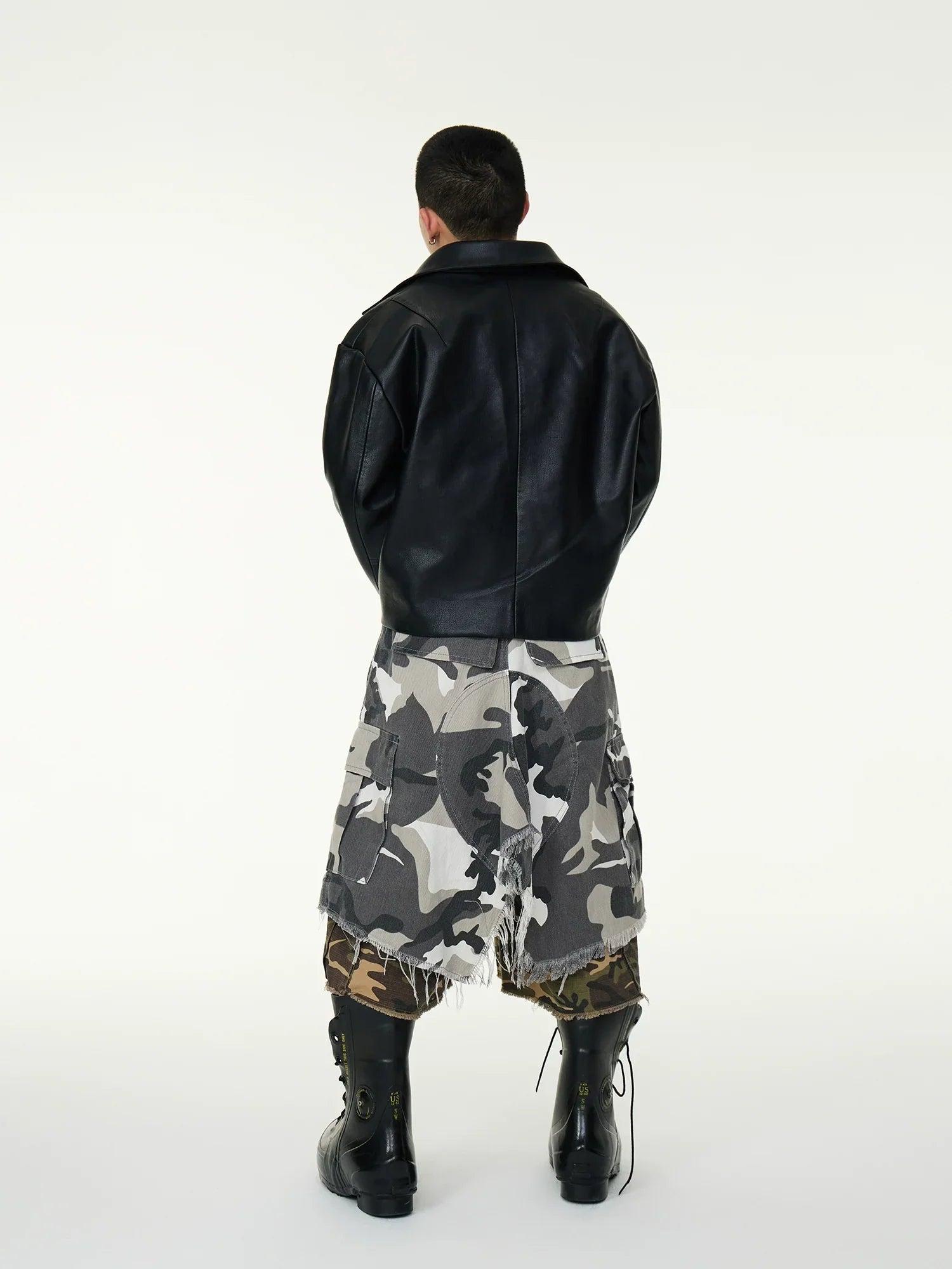 Double Layer Contrast Wash Wide Leg Short