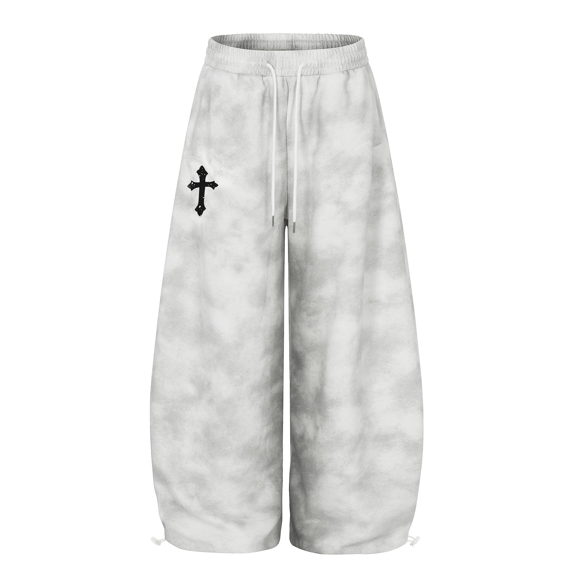 Cloud Washed Cross Embroidery Wide Leg Sweaet Pants