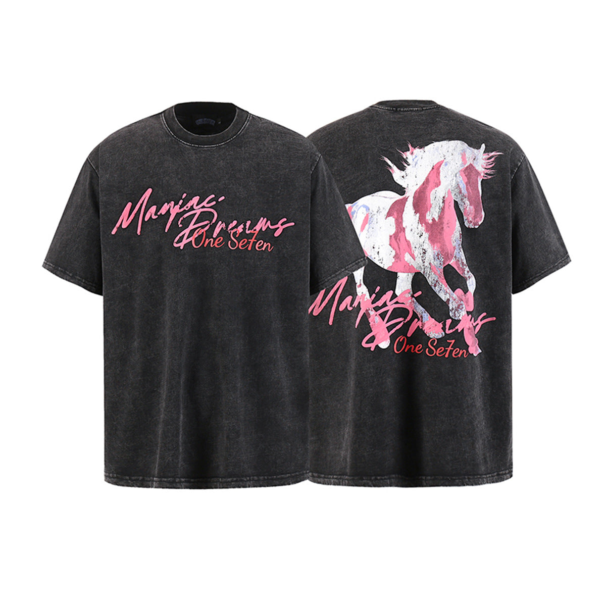 Washed Graphic Horse Print Short Sleeve T-Shirt