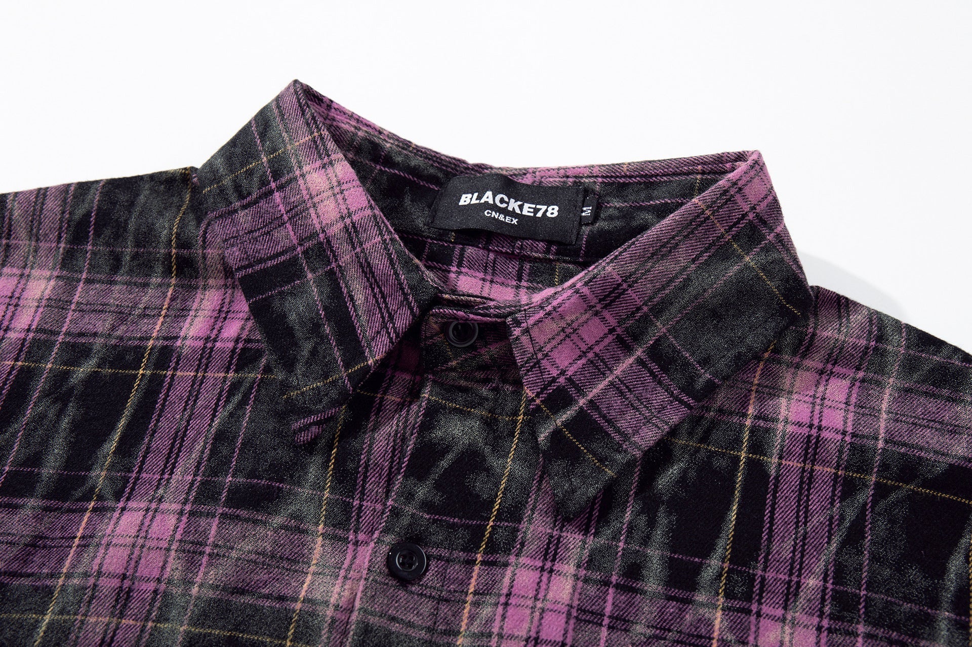 Washed Tie-Dye Plaid Short Sleeve Shirt