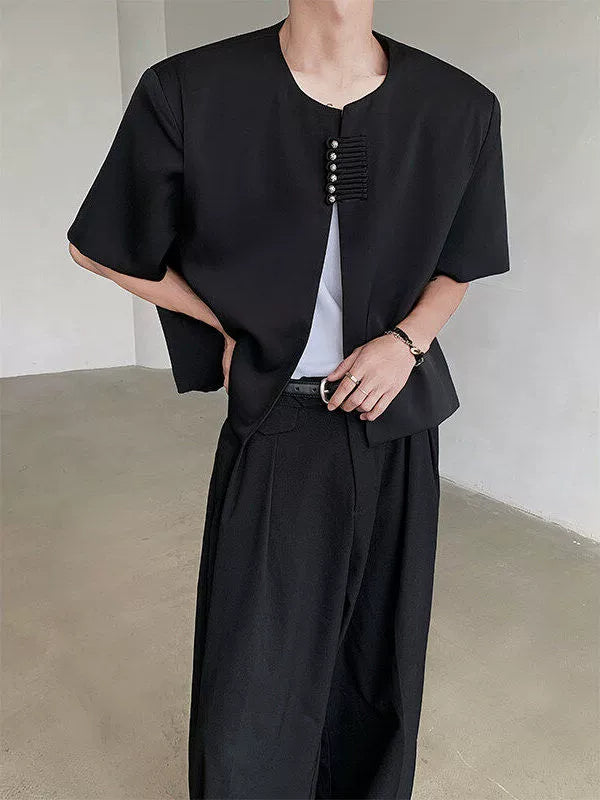 Chinese Style Shoulder Pad Short Sleeve Shirt