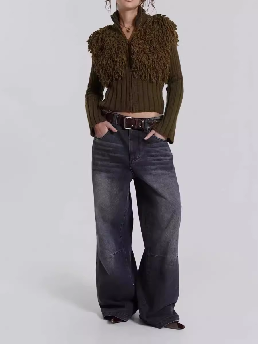Retro Gradient Washed Loose Denim Jeans