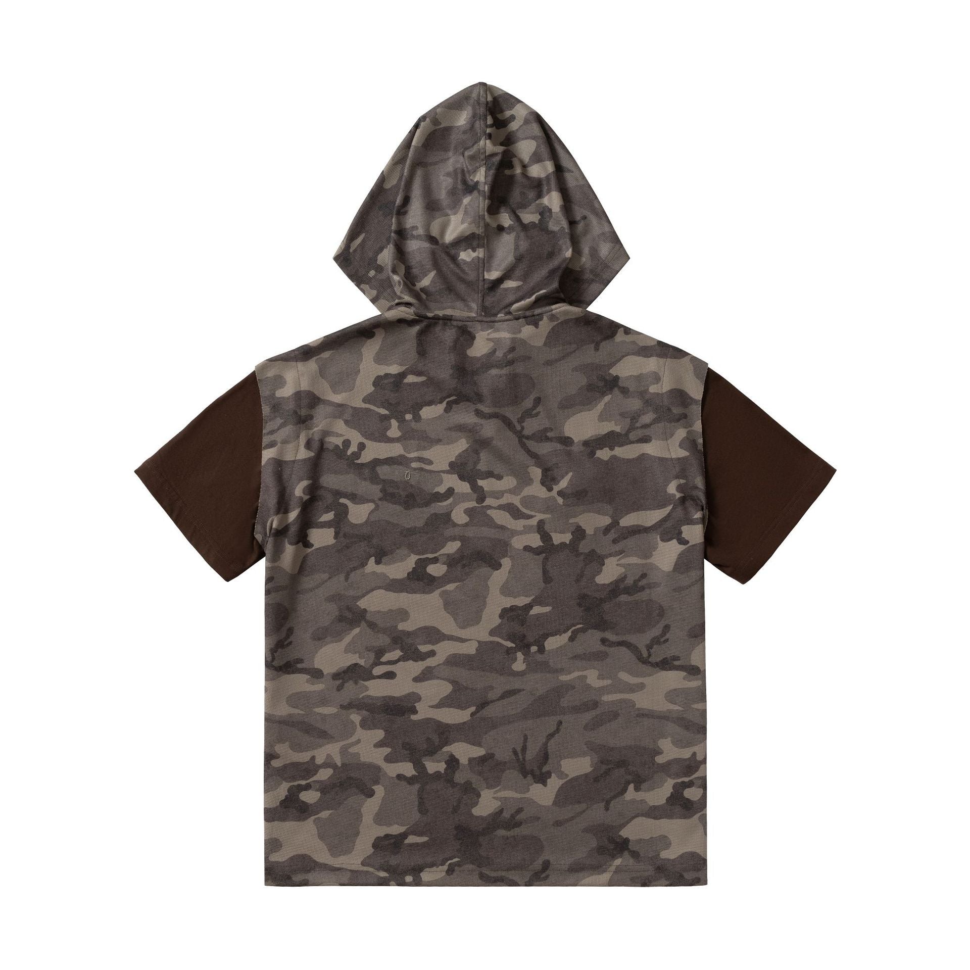 Camouflage Contrast Sleeve Embroidery Hoodie