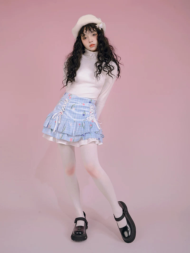 Flower Print Bow Skirt Na8271-K