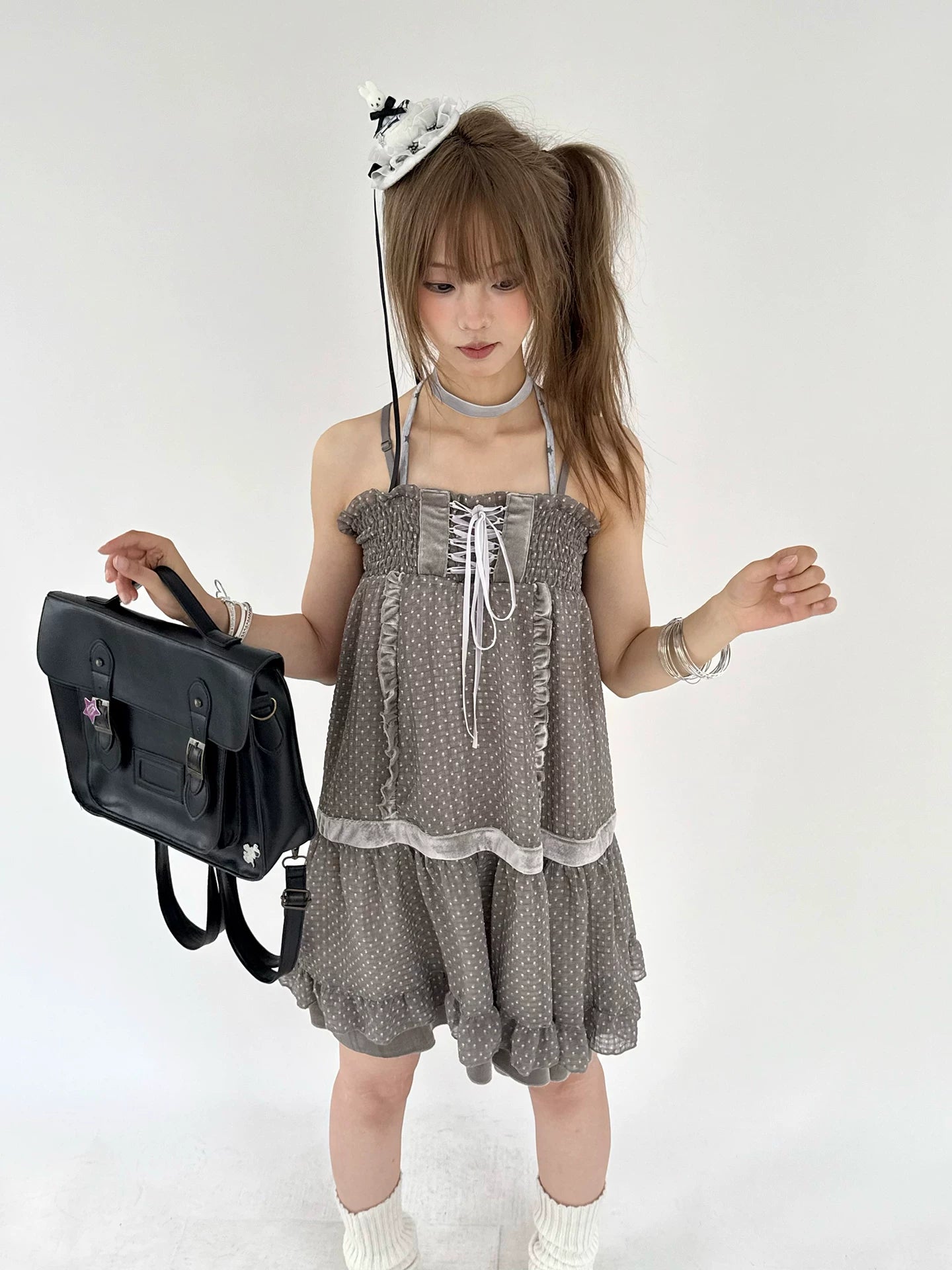 Polka Dot Patchwork Spaghetti Strap Dress
