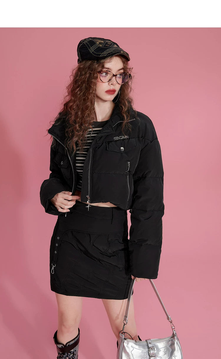 Ensemble veste courte légère en duvet de canard blanc et jupe