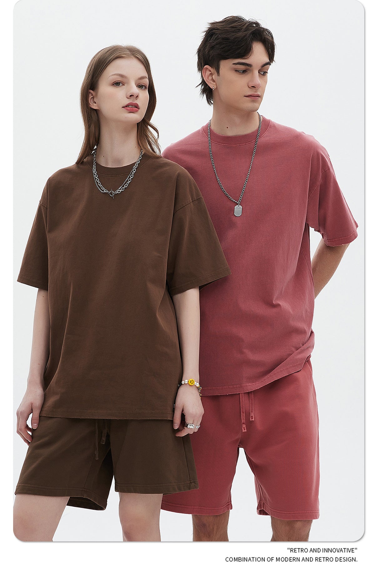 Washed Dyed Oversize Damage Short-sleeve T-shirt & Short Sweatpants Setup