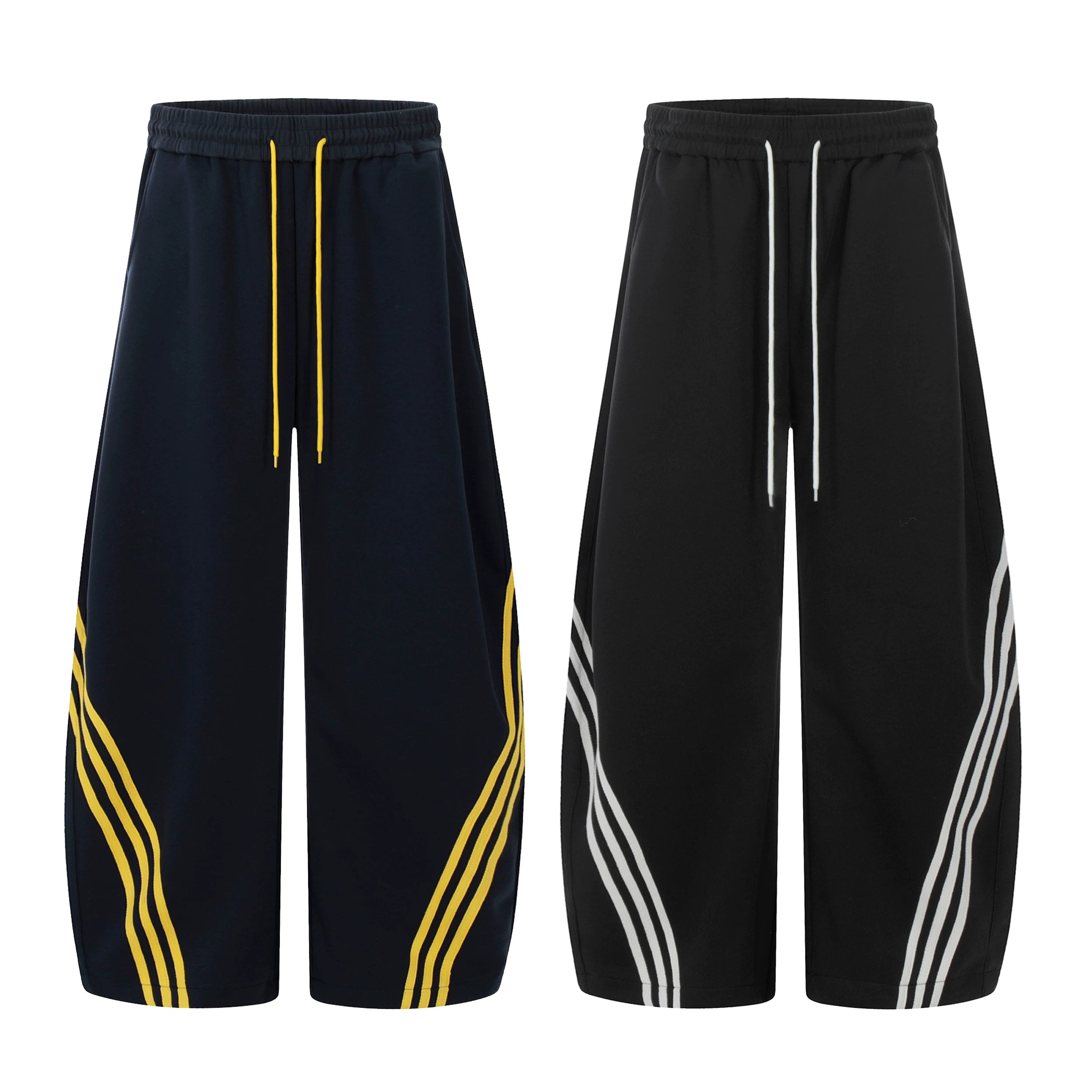 Stripe Contrast Drawstring Wide Leg Sweatpants