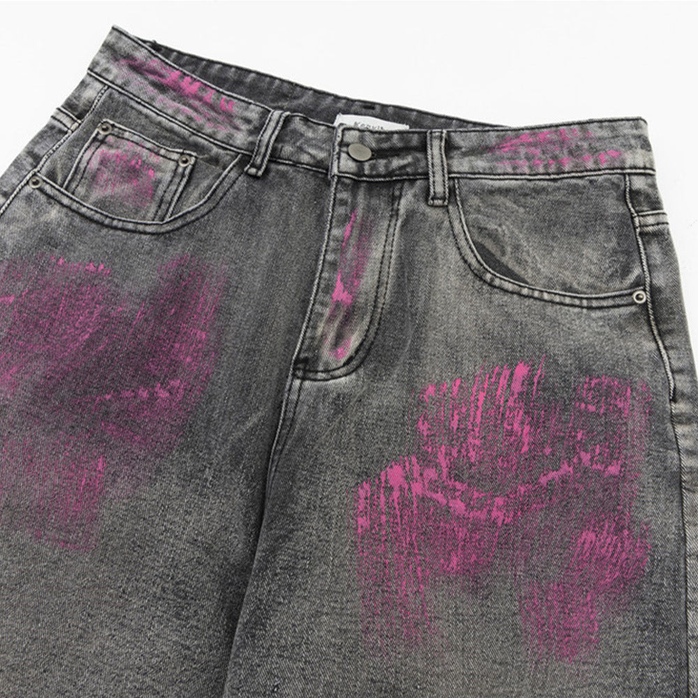 Punk Paint-Splashed Flare Jeans