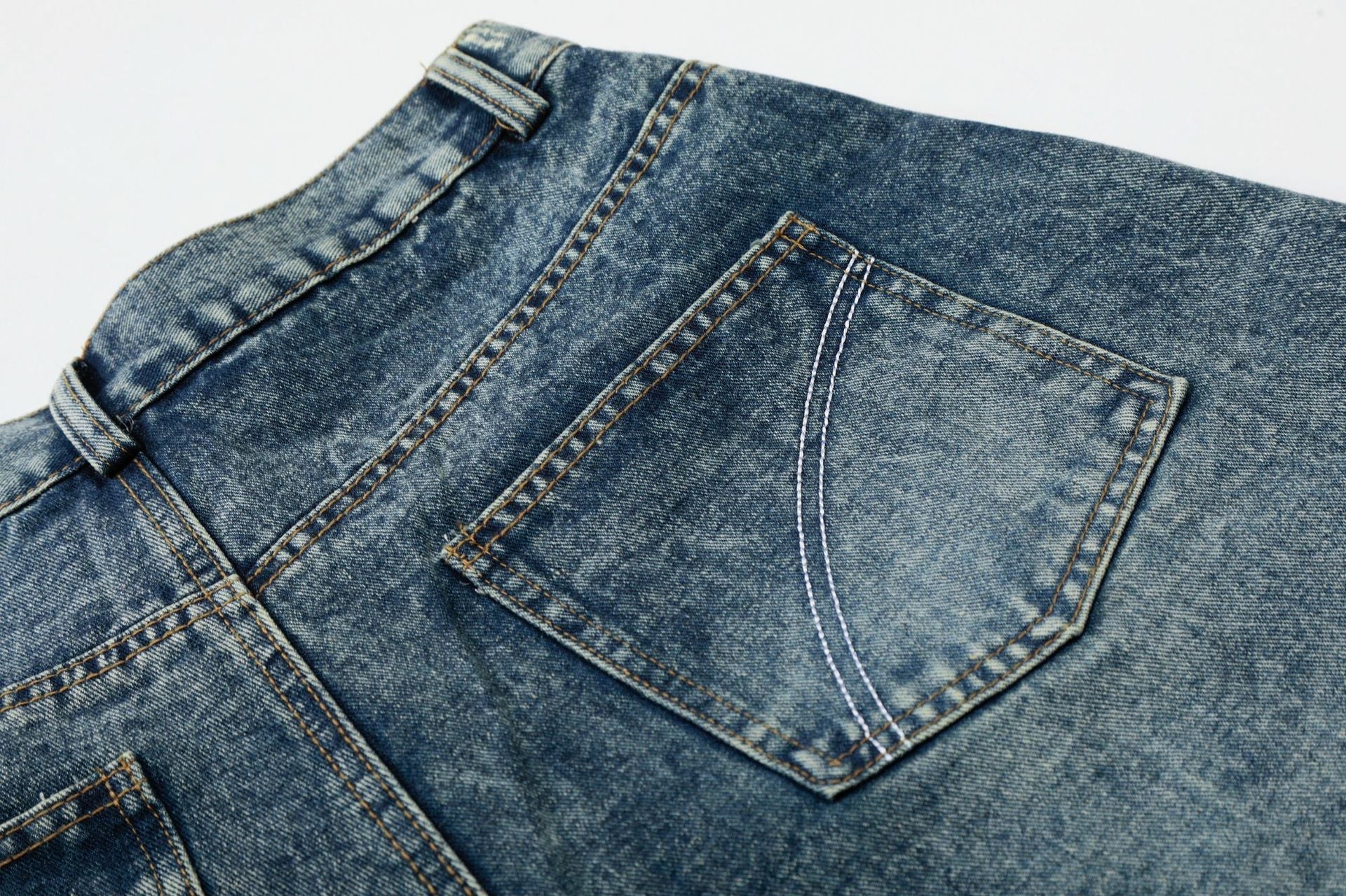 Washed Studs Panel Cropped Denim Jort