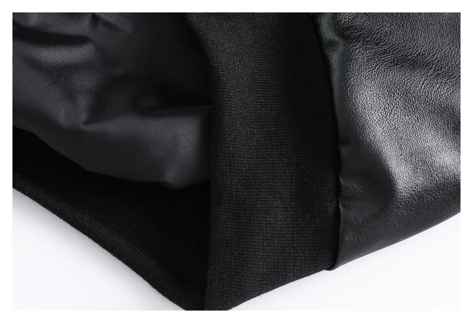 Chaqueta de béisbol de cuero PU con capucha