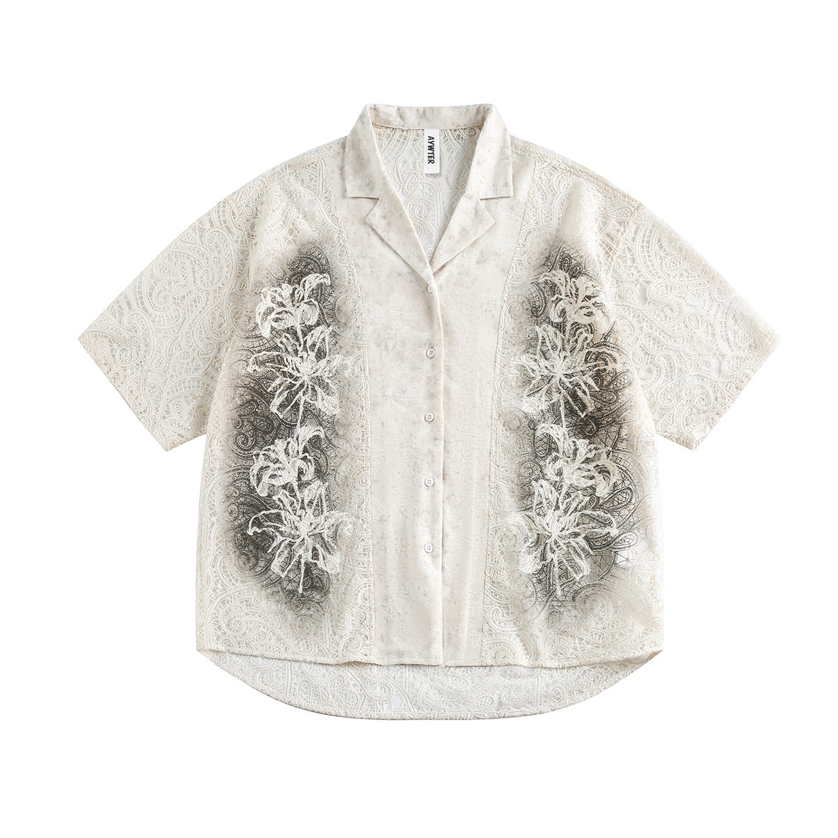 Graffiti Lace Cutout Short Sleeve Shirt