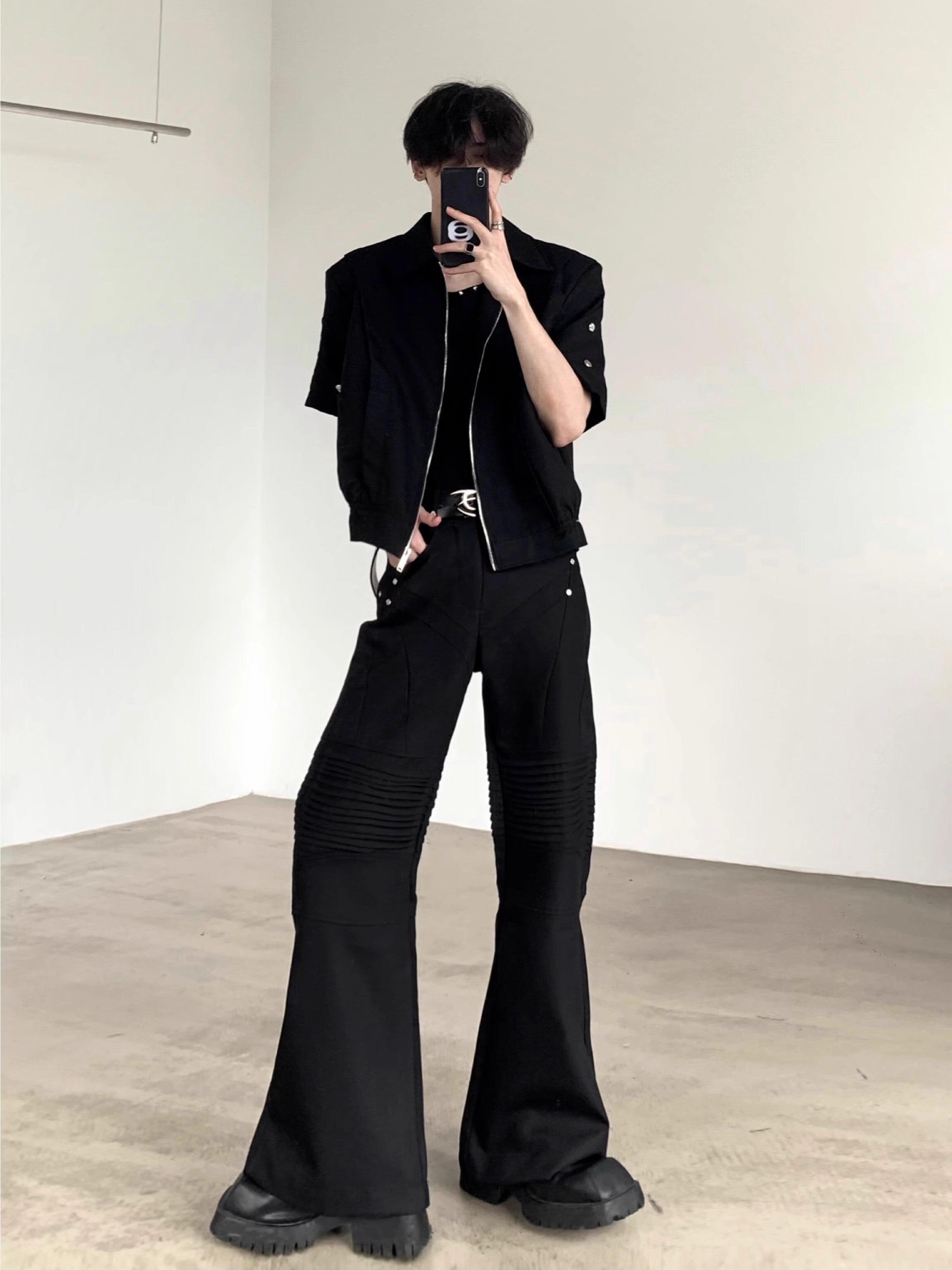 Stand Neck Short Sleeve Zipper Shoulder Pad Jacket