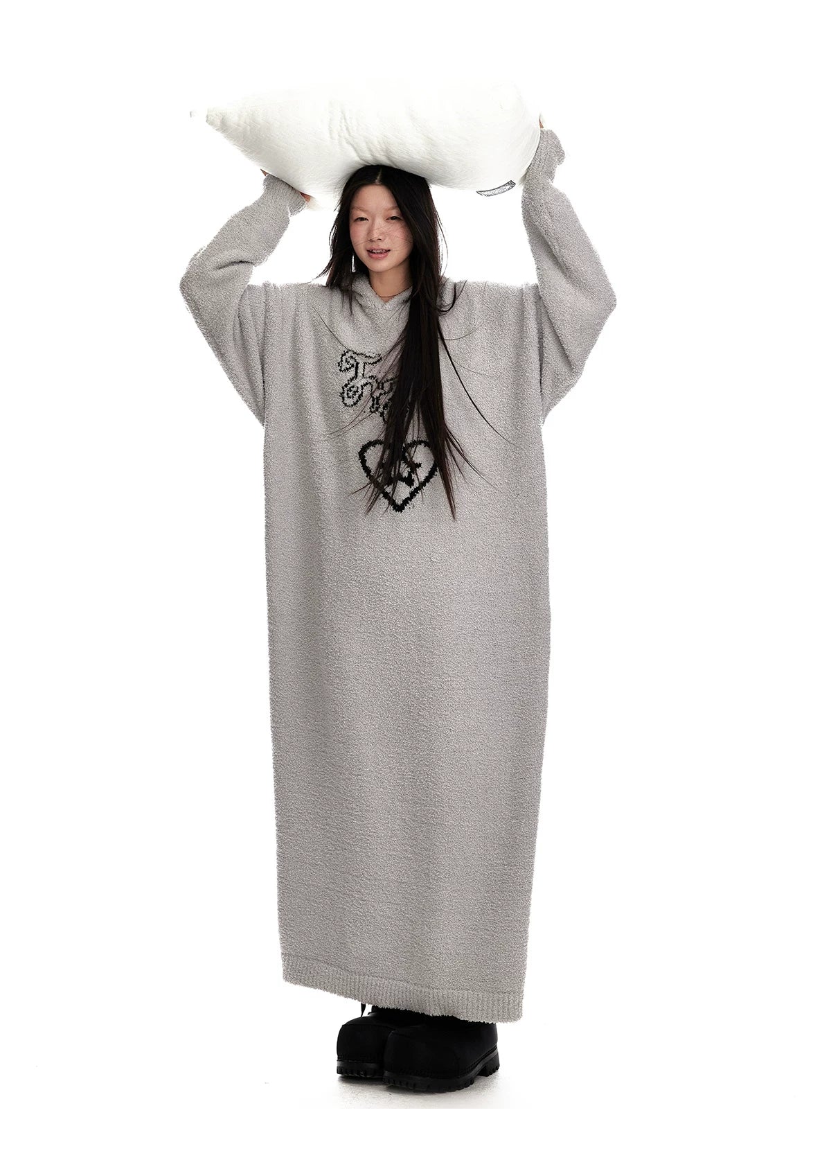 Fuzzy Hooded Knit Sweater Dress