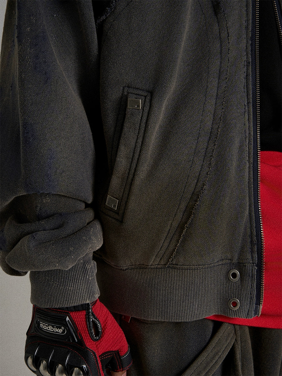 Washed Double Zipper Hoodie &Wide Leg Washed Sweatpants Setup