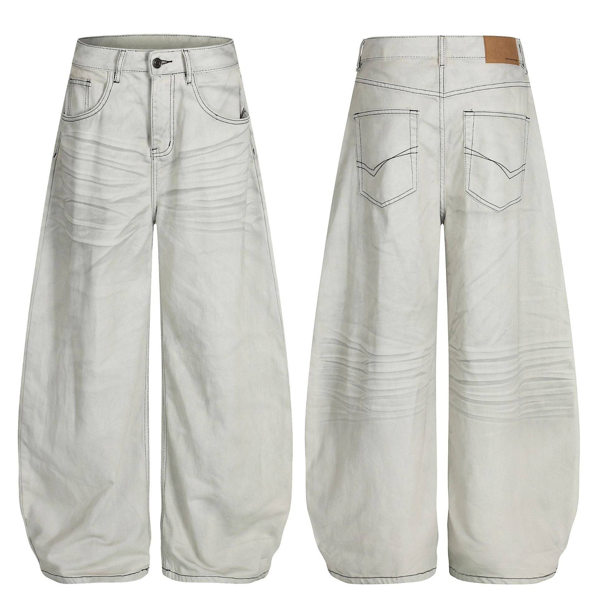 Washed Whisker Barrel Denim Jeans