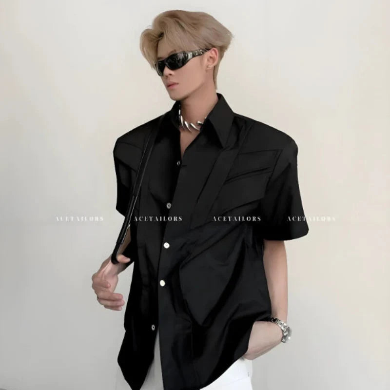 Deconstructed Shoulder-Pad Short Sleeve Shirt