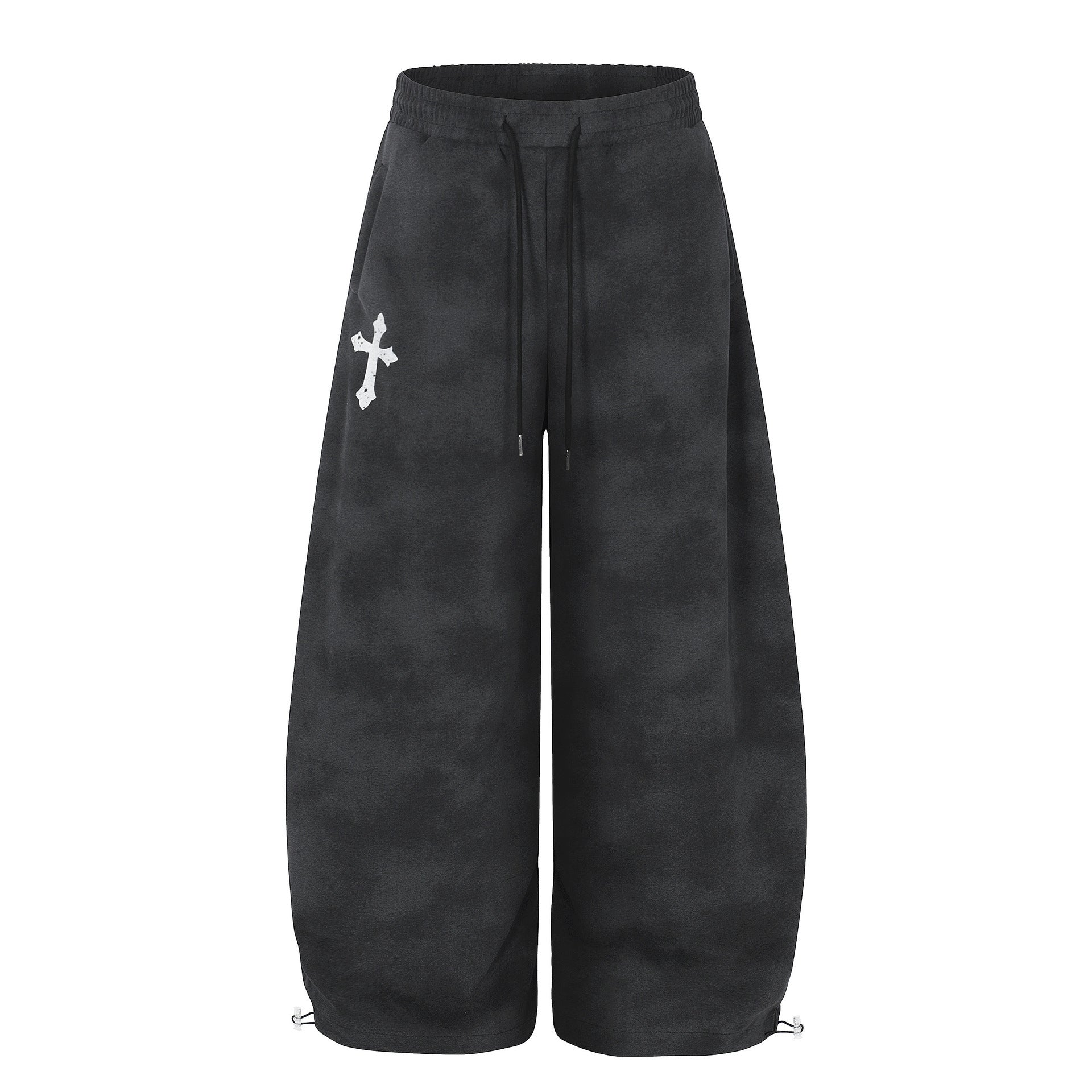 Cloud Washed Cross Embroidery Wide Leg Sweaet Pants