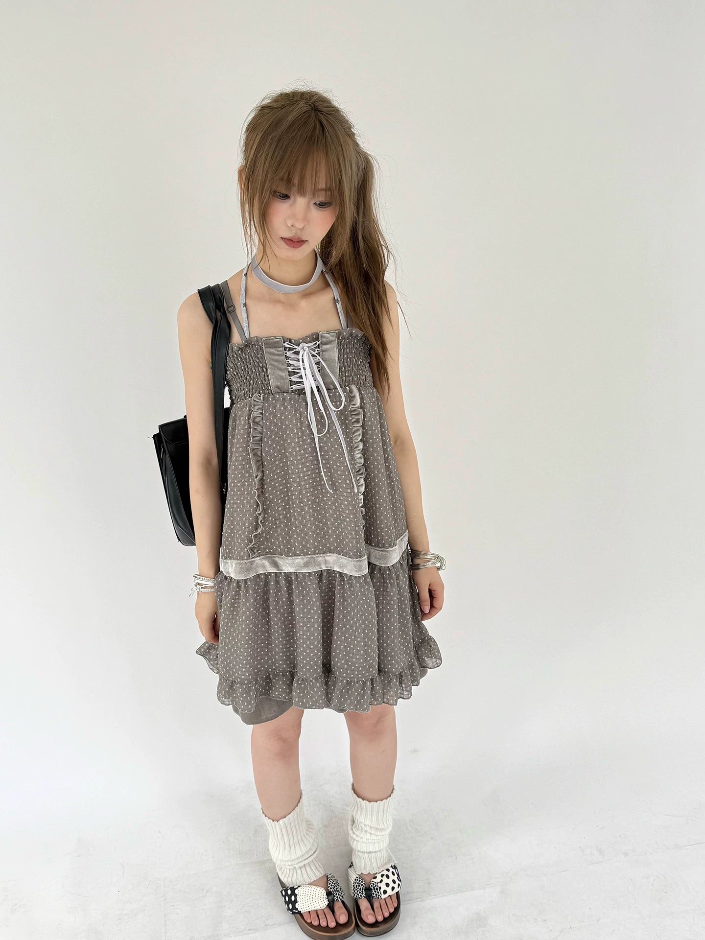 Polka Dot Patchwork Spaghetti Strap Dress