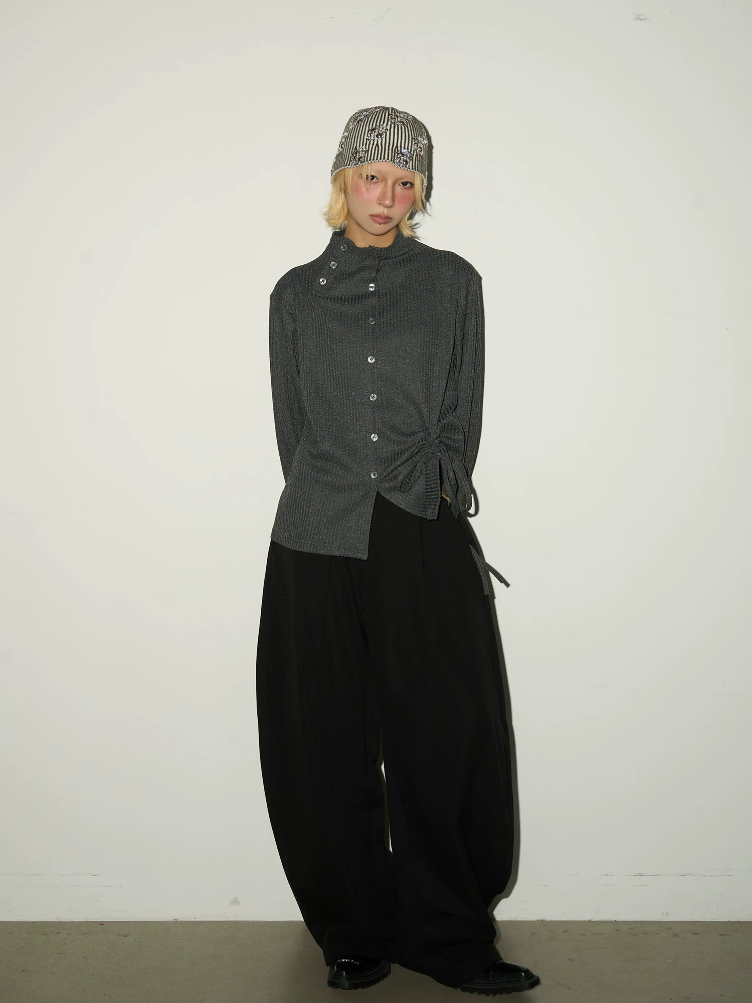 Asymmetrical Ribbed Knit Long Sleeve Shirt