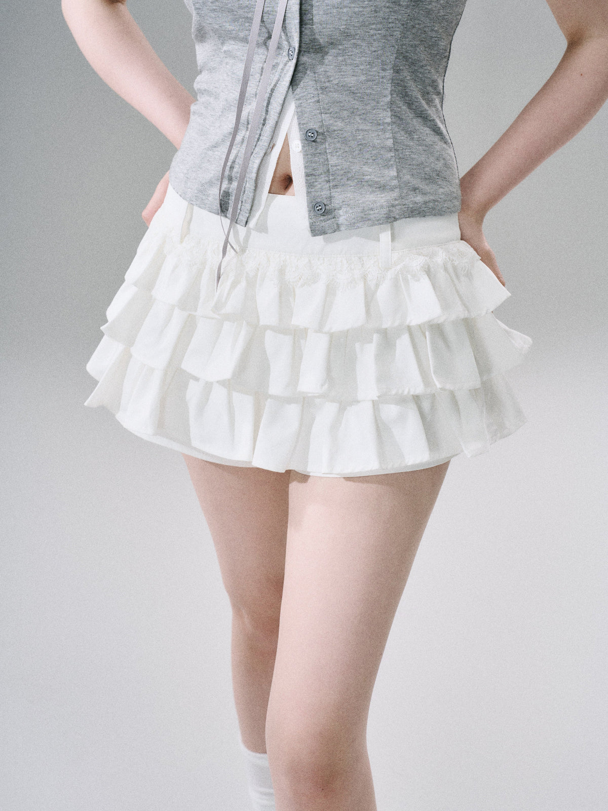 Sweet Girly Lace Ruffle Cargo Skirt