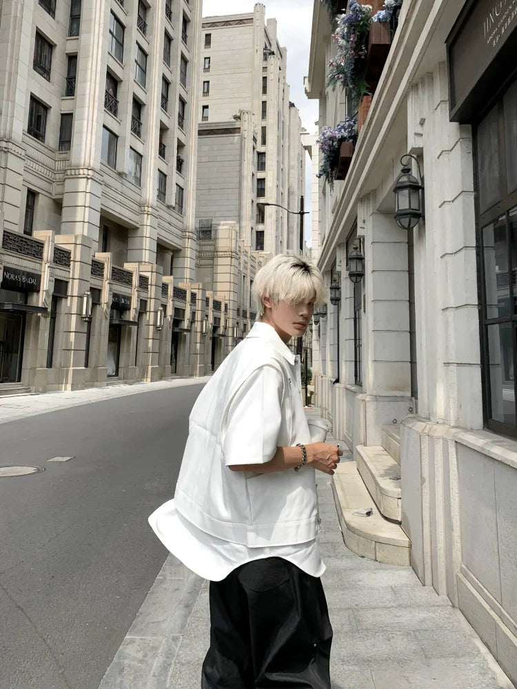 Double-Layer Stand-Collar Long & Short Sleeve Shirt
