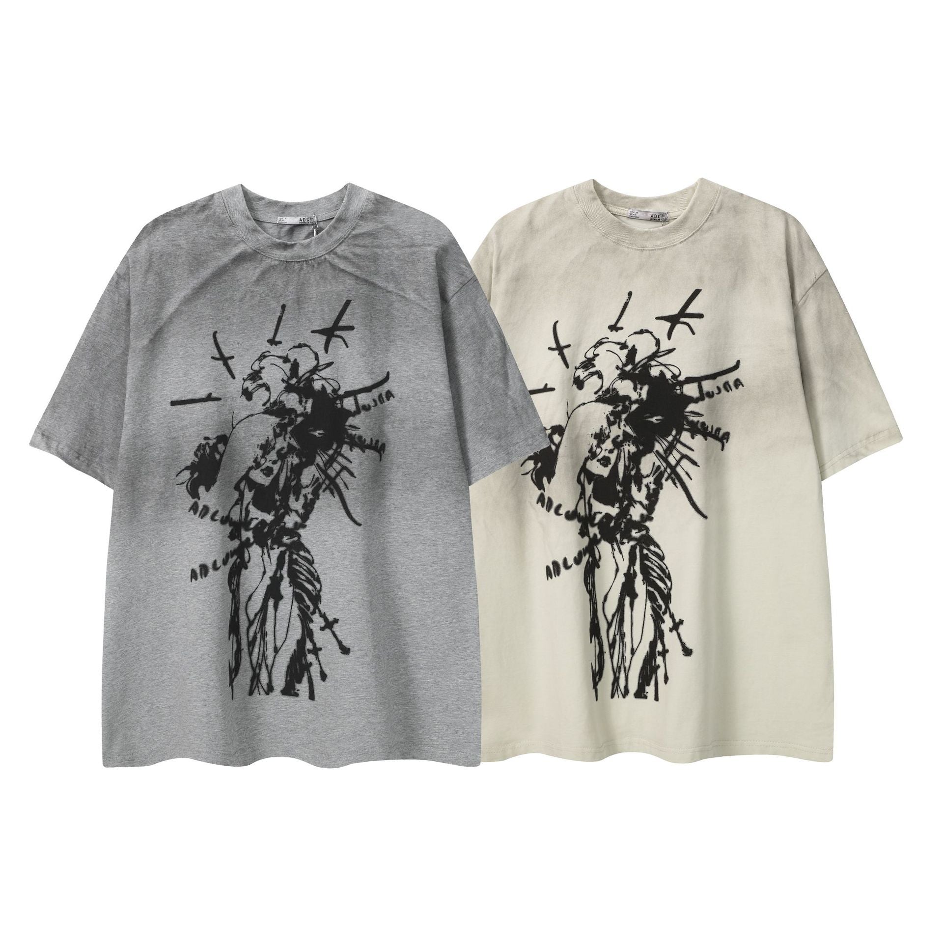 Washed Graphic Art Print Short Sleeve T-Shirt