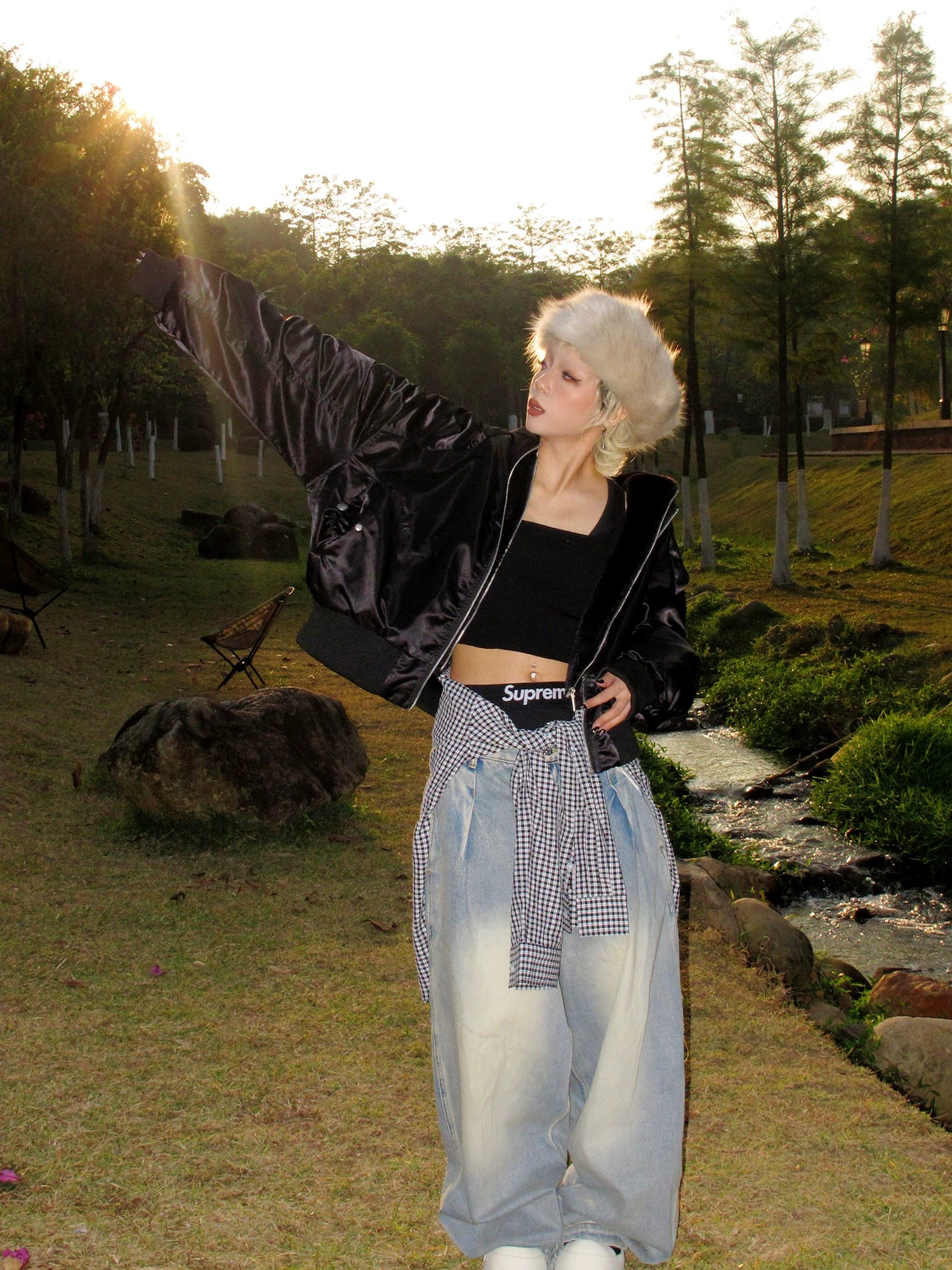 Washed Drape Wide Leg Denim Jeans