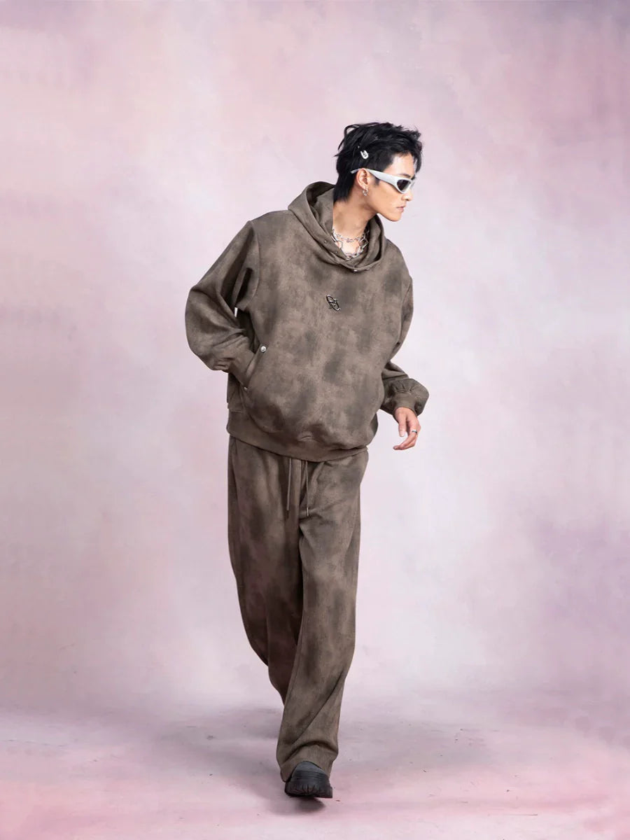 Tie-Dye Pullover Hoodie & Wide-Leg Straight Sweatpants Setup