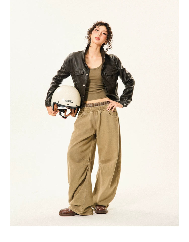 PU Leather Standing-Collar Short Jacket