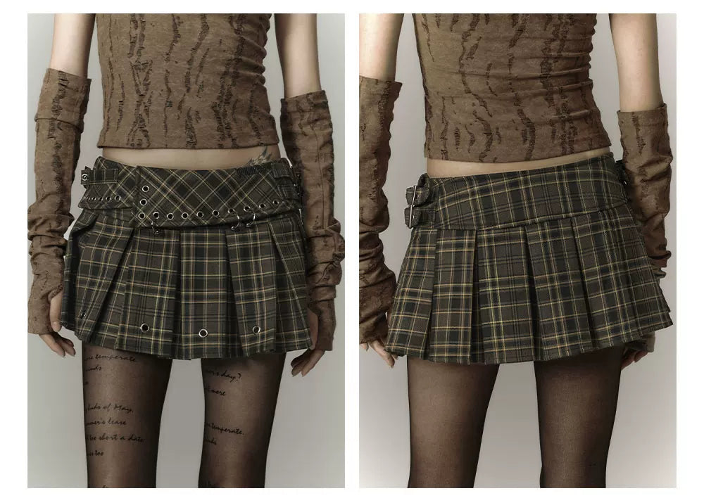 Plaid Pleats High-Waist Short Skirt