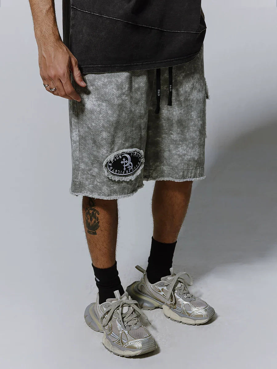 Embroidery Patch Wide Leg Cargo Short