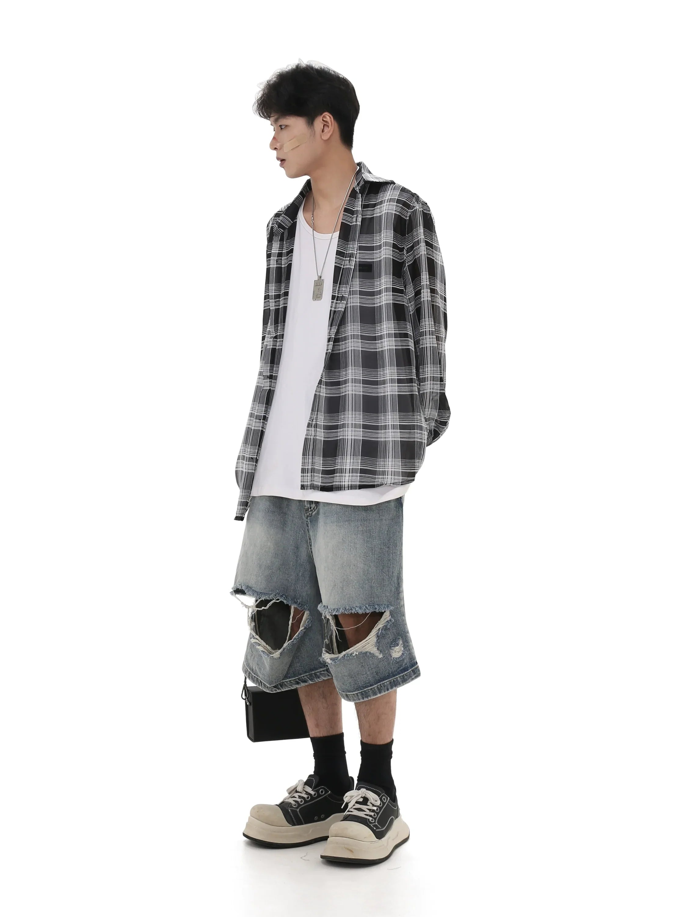 Damage Wide Leg Short Denim Jeans