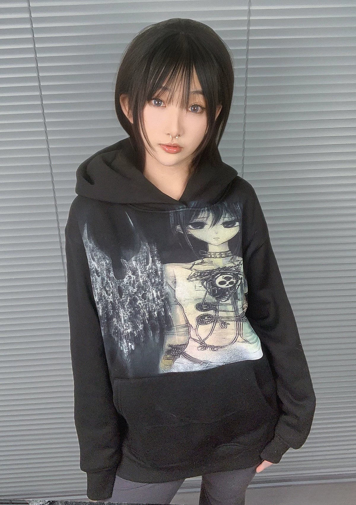 Acid Metal Girl Print Heavyweight Fleece-Lined Hoodie