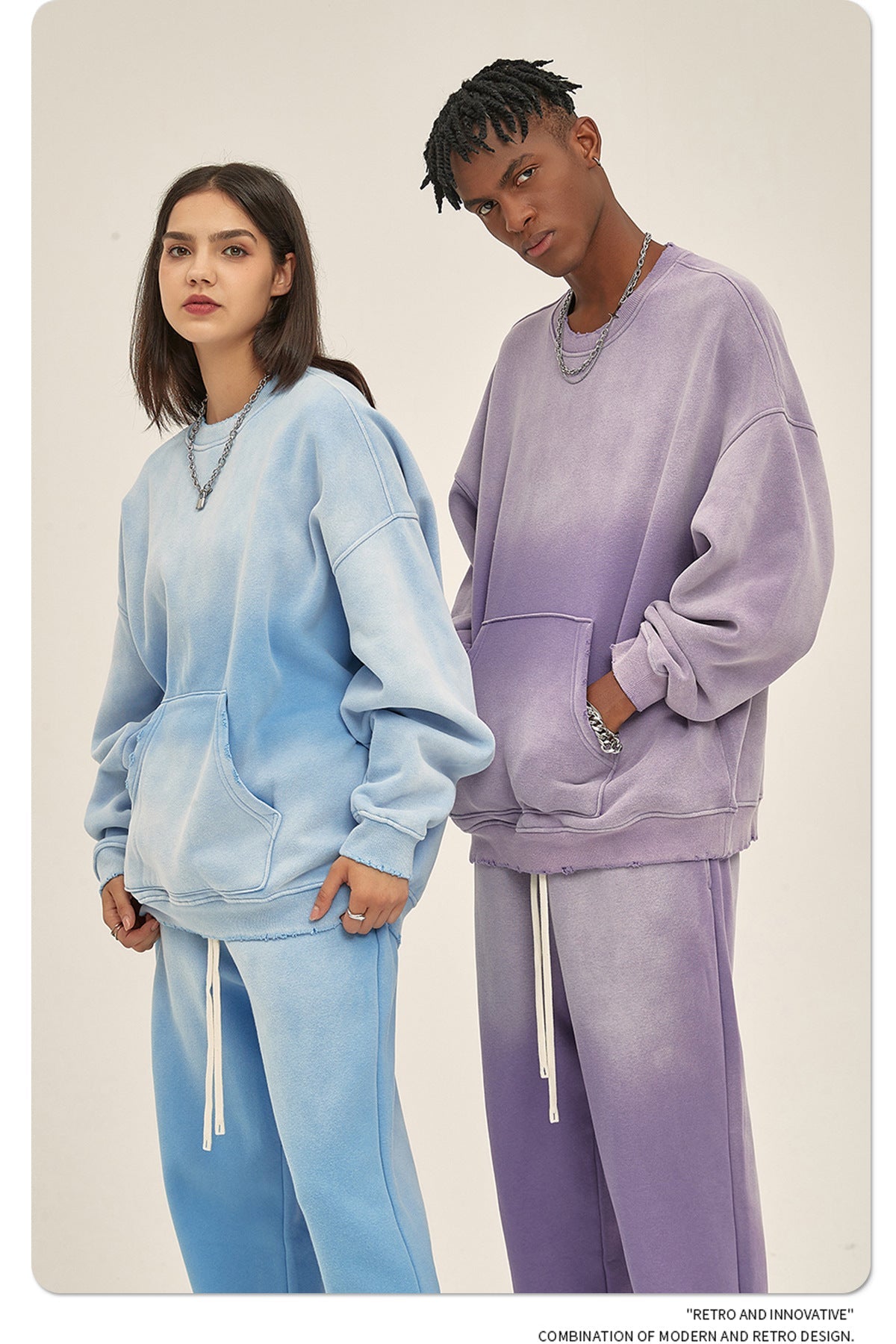 Fleece Lining Spray-dye Damage Oversize Sweatshirt