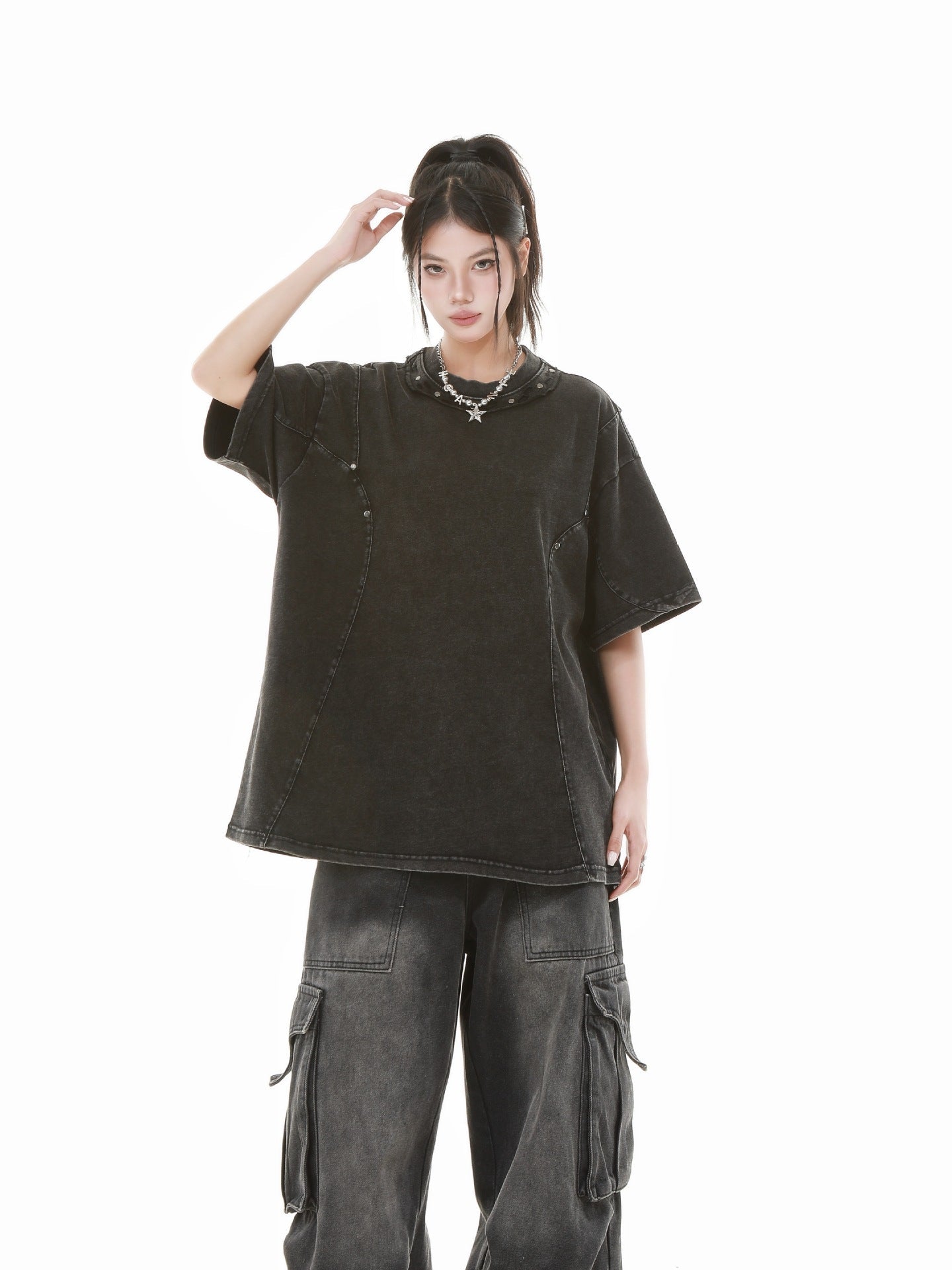 Heavy Washed Fade Stitching Short Sleeve T-Shirt