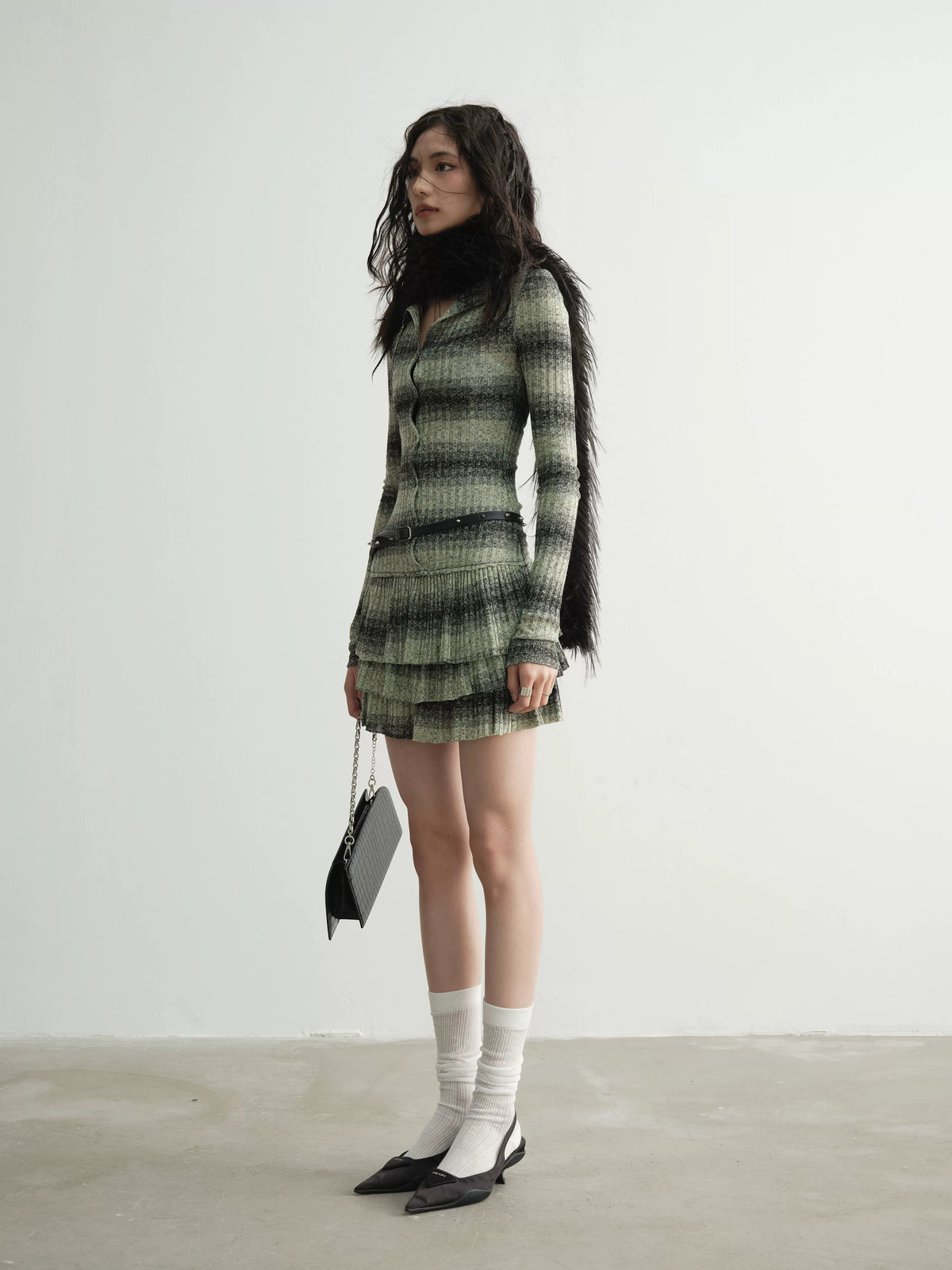 Fake Layered Stripe Ruffle Knit Dress