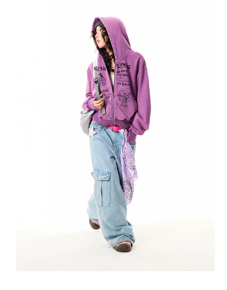 Letter Print Zipper Hoodie