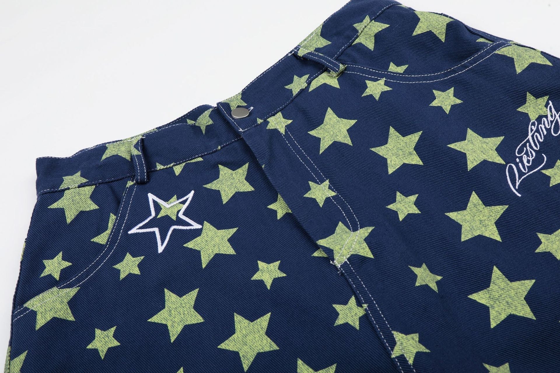 Star Print Denim Jort