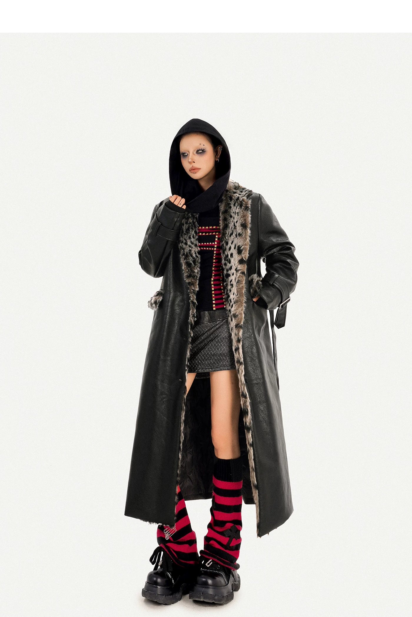 Leopard Print Fake Fur Collar Oversize Coat