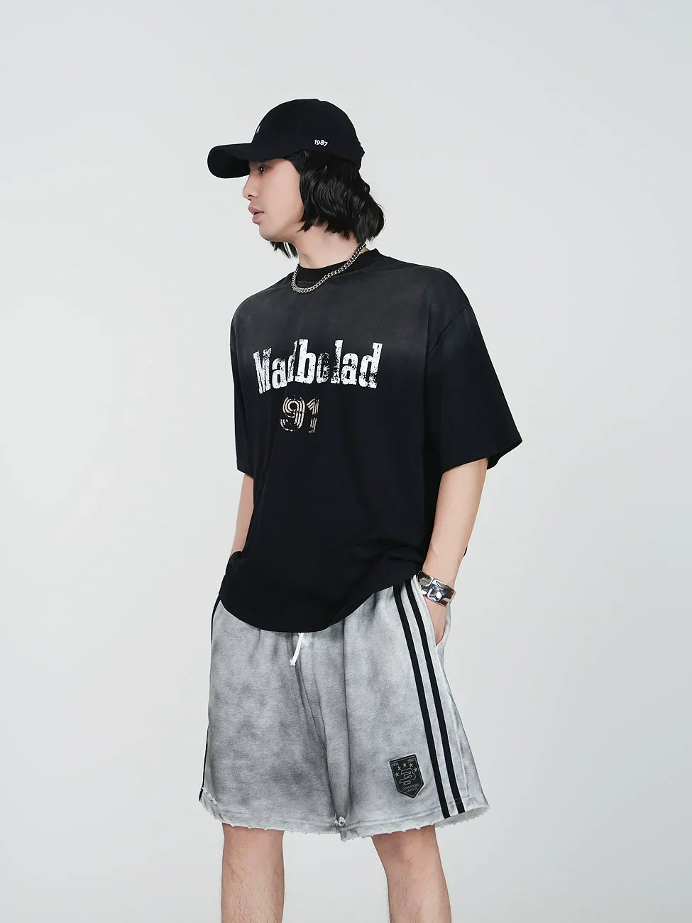 Washed Letter Design Short Sleeve T-Shirt & Heavyweight Short Set