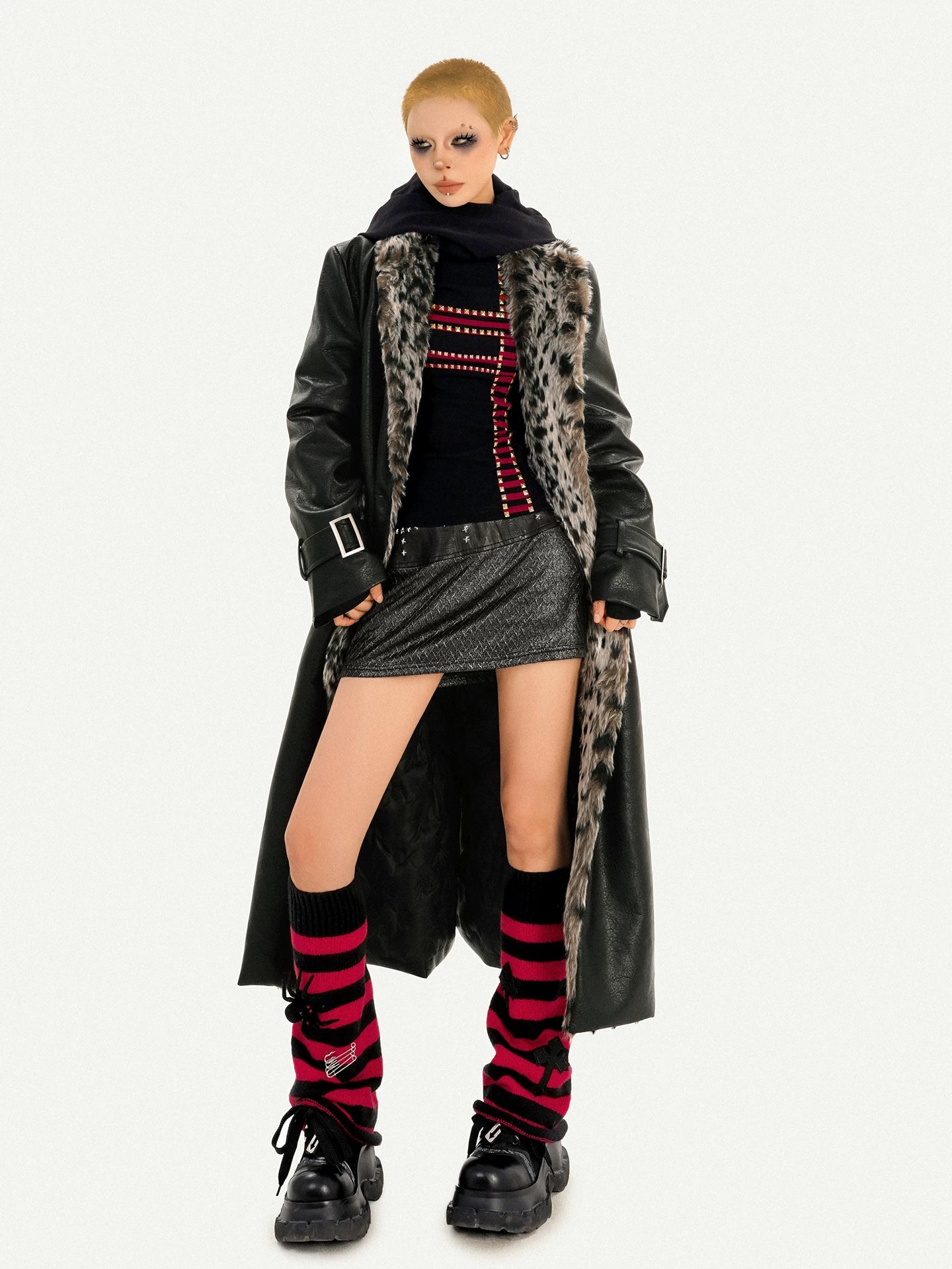 Leopard Print Fake Fur Collar Oversize Coat