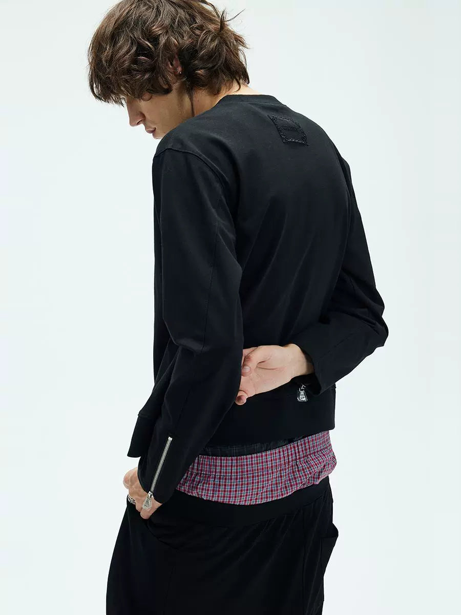 Sleeve Zipper Round Neck Sweatshirt