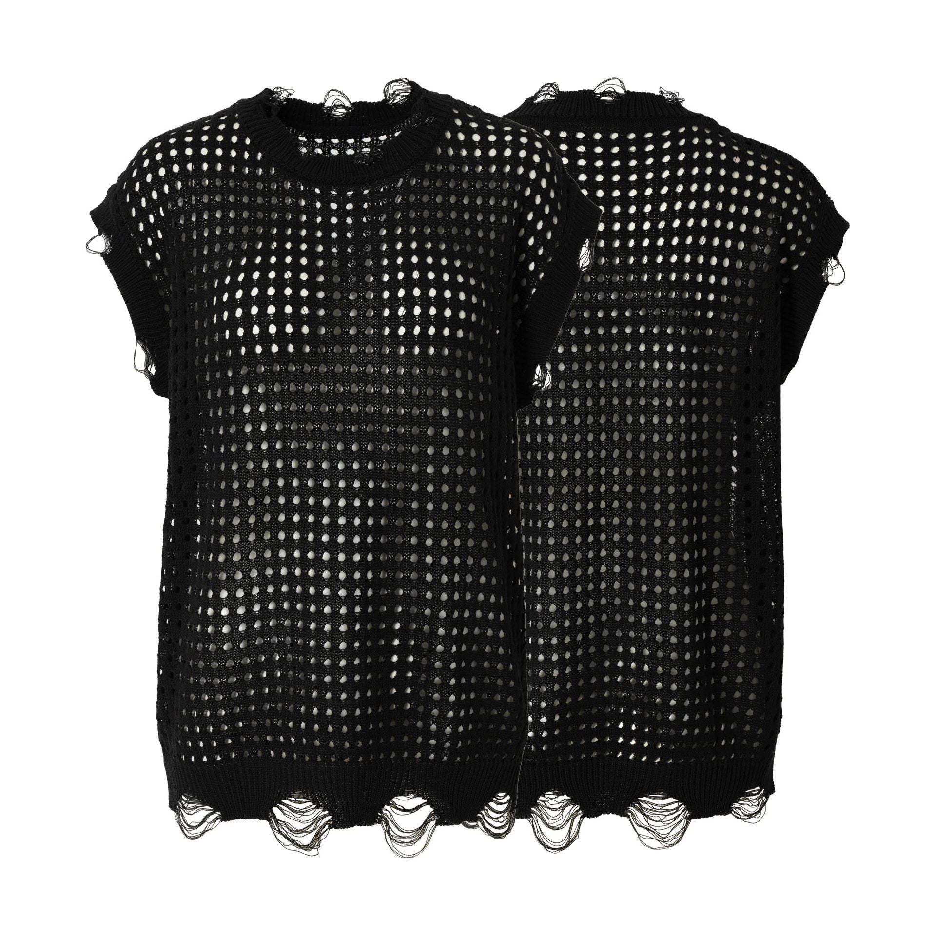 Mesh Damage Design Knit Vest