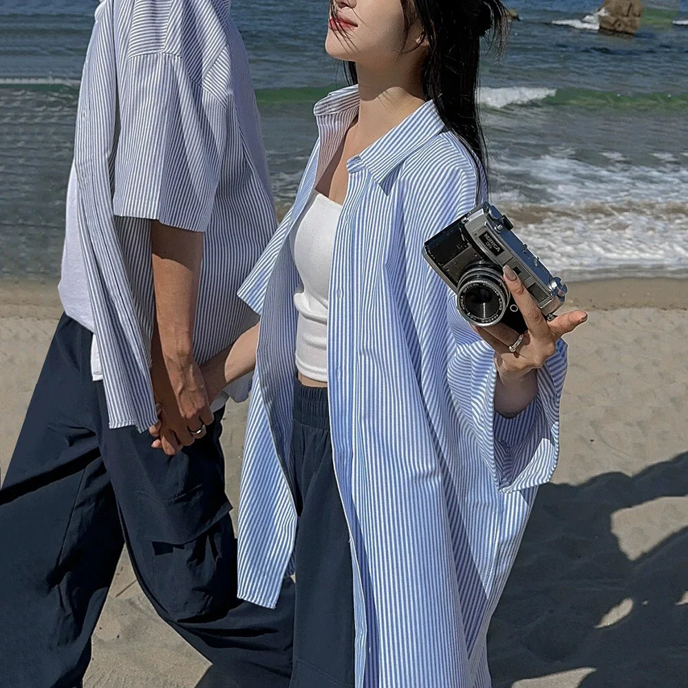 Striped Oversize Short Sleeve Shirt