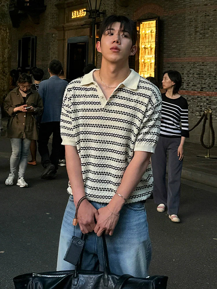 Striped Lightweight Short Sleeve  Knit Polo Shirt
